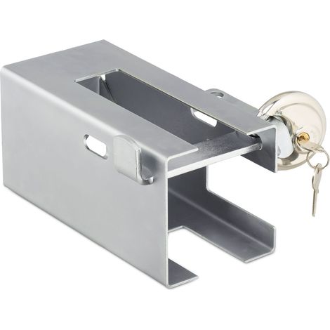 Relaxdays Trailer Lock, Stainless Steel, Theft Protection for Trailers & Caravans, Standard Size, Round, 2 Keys, Silver