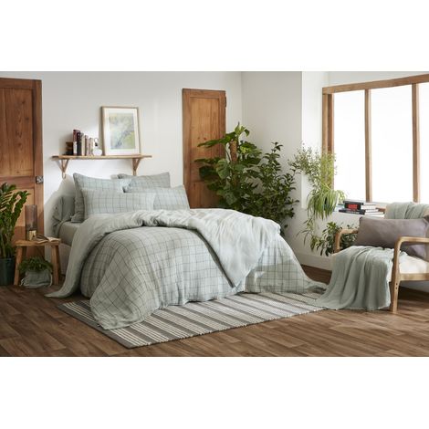 Housse de couette réversible "Gaïa Match" Tissé-teint grands carreaux toutes dimensions "Gaze de Coton" l'Effet Papillon - Gaïa Match Eucalyptus - Housse de couette 240 x 220 cm