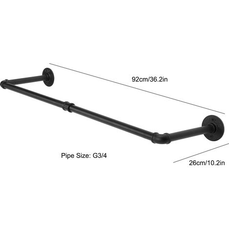 Portant à Suspension Industriel en Tube Noir Robustes 92cm - Barre d'Hanger pour Vêtements Wall-Mounted Charge 132lb (1/5)