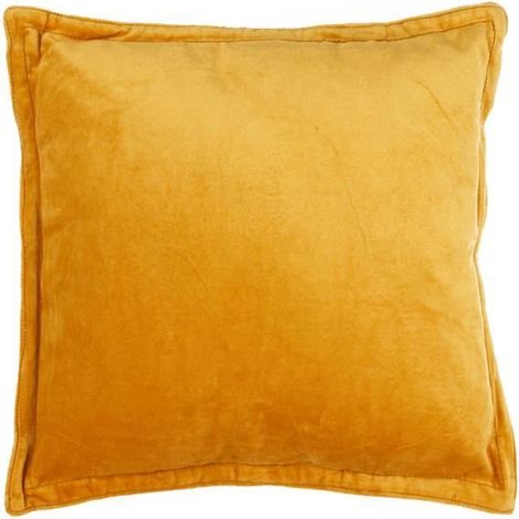 Coussin décoratif en velours de coton jaune, format carré 40x40 cm, doux et résistant, pour canapé, lit ou salon, pièce unique (1/2)