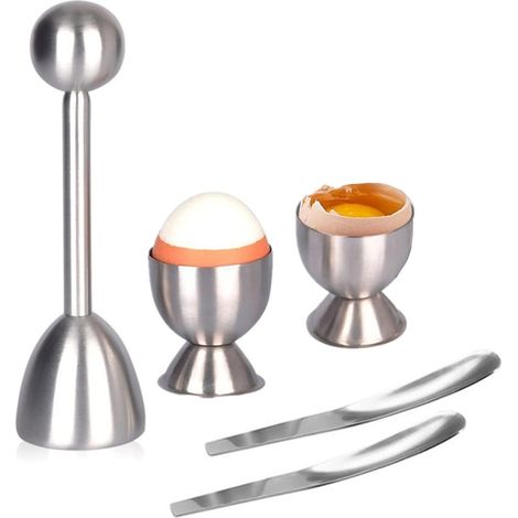 5-delige Rvs Eiertrimmer Set, Eieropener, Separator voor Gekookte Eieren, Met Eierhouders y Platte Eierlepels (1/5)