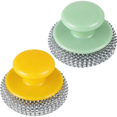 Lot de 2 brosses à récurer en acier inoxydable robustes avec poignée, brosse à récurer en métal, nettoyeur d'évier pour cuisine, net (1/4)