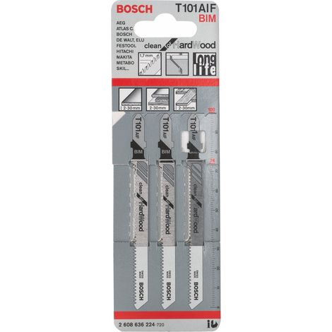 Bosch Professional 3 x Lame per seghetto alternativo T 101 AIF Clean for Hard Wood (per Legno duro, straight cut, accessorio Seghetto alternativo)