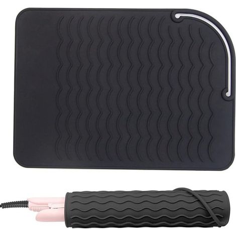 Tapis résistant à la chaleur – Noir – 21,8x16 cm – Pour fer à lisser et friser – Coiffure – Silicone (1/5)