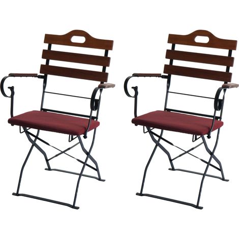 Lot de 2 chaises de terrasse HWC-J40, chaise pliante, qualité restauration, acacia - marron, coussin (1/5)