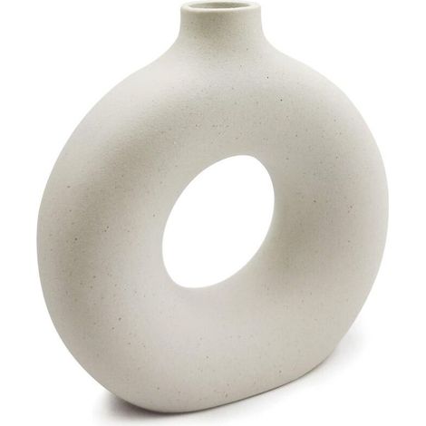 Vtizikl Vase de Fleurs Rond Creux avec Particules givrées Beige Minimaliste Vase Artisanal Arrangement de Fleurs pour la décoration de la Maison, mobilier de Bureau, Salon, Vases d'art (1/5)