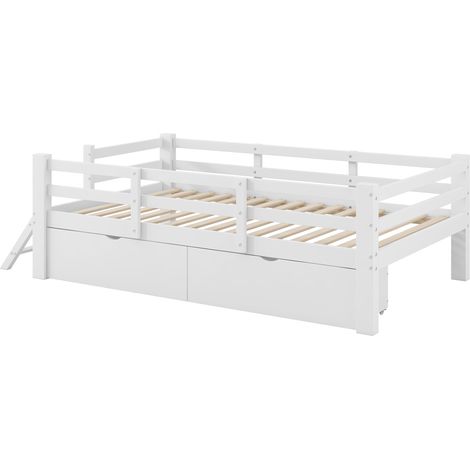 Kinderbett 90x200 cm Weiß mit Schutzseiten und 2 Schubladen (1/5)