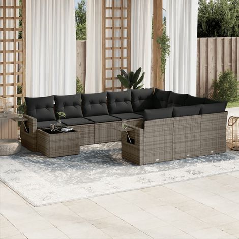 vidaXL Salon de jardin 11 pcs avec coussins gris résine tressée (1/3)