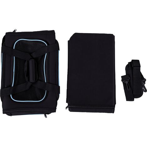 Porte-chat extensible avec coussin amovible, cadre en acier réfléchissant, Portable, animal de compagnie de voyage pour voiture, noir et bleu (1/5)