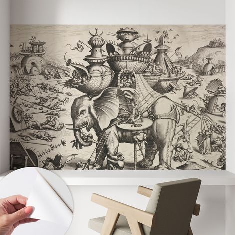 Papier peint autocollant avec imprimé pour décoration intérieure pour rénovation a motif Bataille grotesque 104x70 cm (1/5)
