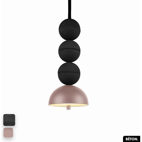 Lampe de suspension en béton - BOSFOR CONCRETE NOIR - ROSE 3 BALLES LED 14W (1/2)