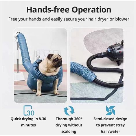 Bolsa de secado para perros y gatos: herramienta de aseo para mascotas de secado rápido y manos libres, tanto para mascotas pequeñas como grandes (1/5)