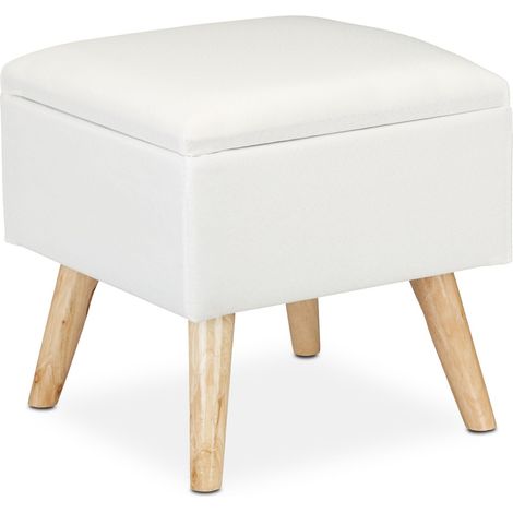 Tabouret avec rangement pour pieds décoratif 40 x 40 x 40 cm en lin artificiel blanc (1/5)