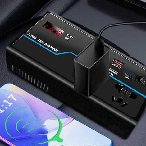 Convertisseur compact pour véhicules à haut rendement, convertit le 12 V/24 V en 110 V/220 V. (1/4)