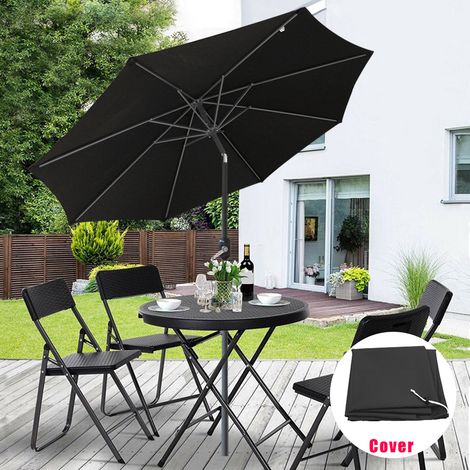 3M Round Garden Parasol Canopy Patio Sun Shade Umbrella Tilt Crank with Rain Cover Black (1/5)
