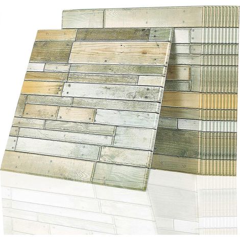 Lot de 12 carreaux de crédence adhésifs imitation brique 3D, style vintage, pour la décoration de la cuisine et des placards, 30 x 30 cm, vert. (1/5)