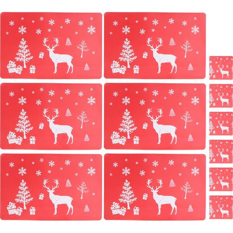 12 coussins isolants rouges motifs Noël, épais PVC antidérapant, résistant à la chaleur (1/5)