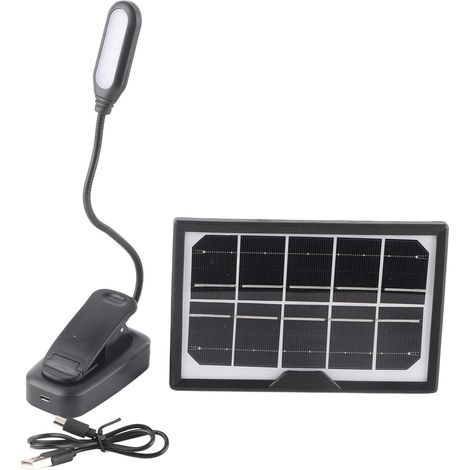 Lampe solaire rechargeable à pince, lumière blanche chaude du jour, sans scintillement, col de cygne flexible, lampe de lecture 5V (1/5)