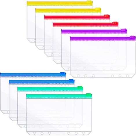 10 Pochettes classeur A6, pochettes transparentes A6 pour organiseur à anneaux, budget planner, rangement billets (1/2)