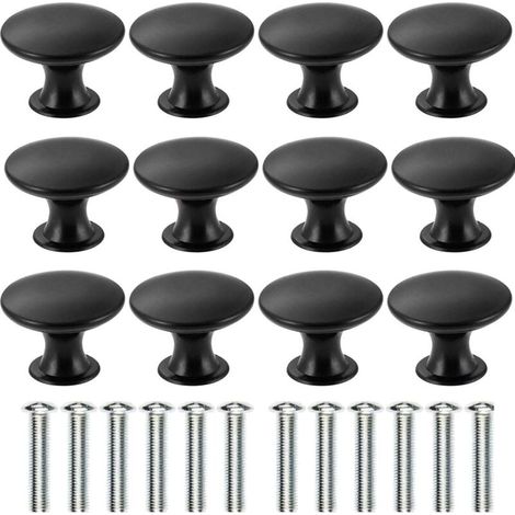 Lot de 12 boutons de tiroir vintage en laiton antique de 30 mm de diamètre,poignée de meubles de cuisine poignée de porte d'armoire (noir) (1/5)
