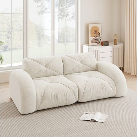 Sofá modular de 2 plazas sin estructura, chenilla blanca, espuma 32D, 204 x 95 x 76 cm (1/5)