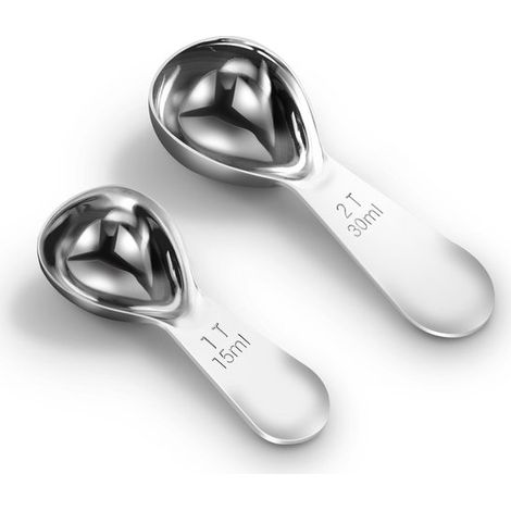 Set di cucchiaini da caffè, 2 cucchiai dosatori (15 ml e 2 cucchiai da tavola), design ergonomico, realizzati in acciaio inossidabile. I cucchiaini da caffè sono adatti per macinare il caffè e (1/5)