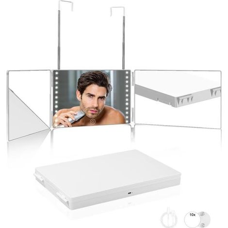 Miroir 360 - FOLAYA - Coiffeur LED - Pliable - Réglable - Grossissant 10X (1/4)