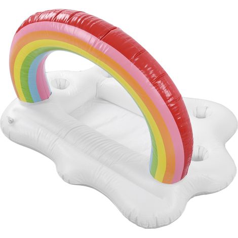Porte-boissons gonflable en forme de nuage arc-en-ciel, flottant, pour boissons, salades, fruits, à utiliser comme bar ou flotteur de piscine. (1/5)