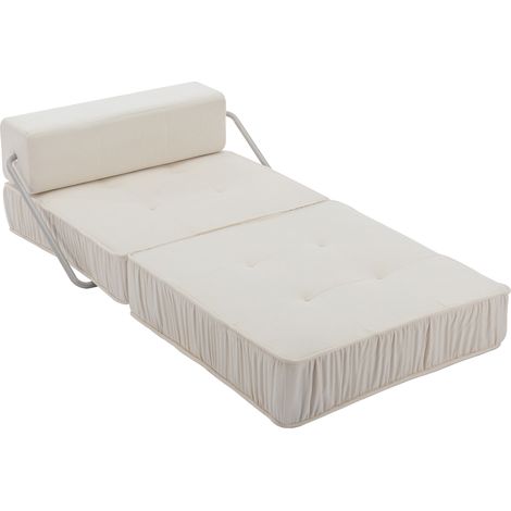 Canapé pliant blanc, fauteuil-lit futon, chaise convertible, canapé de sol et matelas de couchage pour salon, chambre d'amis, bureau à domicile, appartement, petit espace, coussin de dossier amovible (1/5)