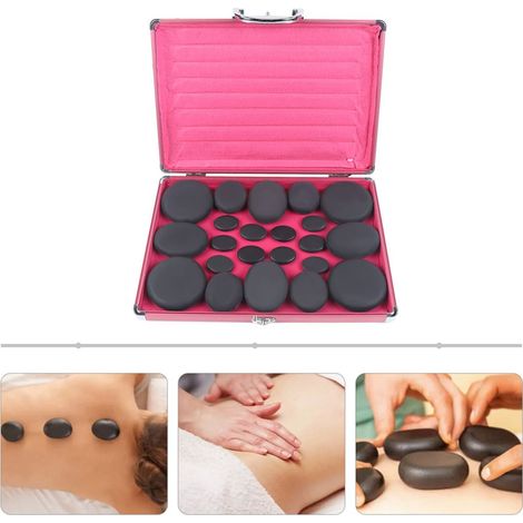 Lot de 20 Pierres Chaudes avec Boîte de Chauffage - Chauffe de Pierre pour Stone Massage - Kit de Pierres pour Spa, Chauffe Pierre (1/4)