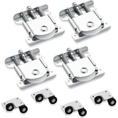 Lot de 4 roulettes galvanisées avec double ressort - Roulette de Coulissante, Roulettes silencieuses pour portes coulissantes et rails - Capacité de charge 80 kg (1/5)