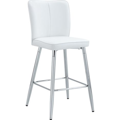 2er Set Barhocker mit Ergonomischer Ruckenlehne und Fussstutze, Metall und PU-Leder, Weiss und Silber (1/5)