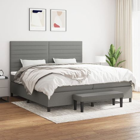 Lit à sommier tapissier avec matelas - Cadre De Lit Moderne: King Size - Lit Double - Gris foncé 200x200cm Tissu Chic-196739 (1/5)