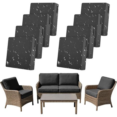 Set of 8 Waterproof Outdoor Cushion Covers, Sofa Seat Covers with Zip, Seat Covers for Living Room, Garden, Patio (Dark Grey, 8 x 55 x 45 x 10 cm)