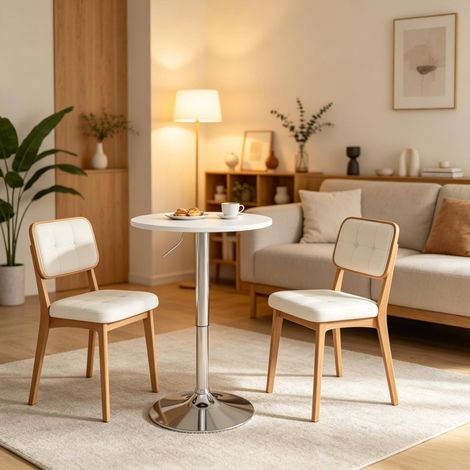 Tavolo alto rotondo regolabile Ø60 cm bianco, altezza 68-88 cm, MDF e metallo, MEUBLIV (1/4)