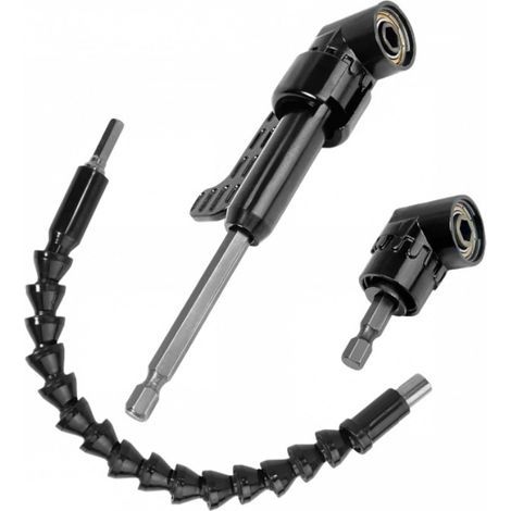 Kit d'accessoires de perçage à angle droit 3 en 1 – Adaptateur de perçage à angle droit à 105° et rallonge flexible à tige hexagonale pour visseuses à percussion, bricolage et réparations automobiles (1/5)
