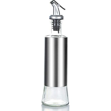 Distributeur Dhuile - Bouteille En Verre Trempé Avec Bec Verseur En Acier Inoxydable - Pour Huile Dolive Vinaigre Et Liquides Culinaires - 500 Ml (1/5)