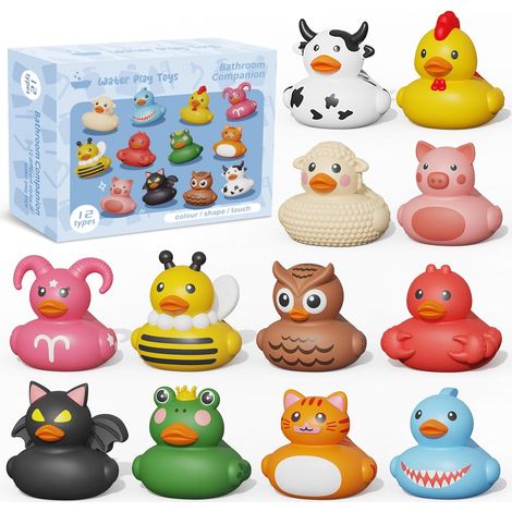Lot de 12 Jouet Canards de Bain Canard en Caoutchouc Jouet pour le Bain Jouet Bain Bébé Jouets de bain étanches et sans trous Jouets de piscine flottants en caoutchouc souple pour 18 mois et plus (1/5)