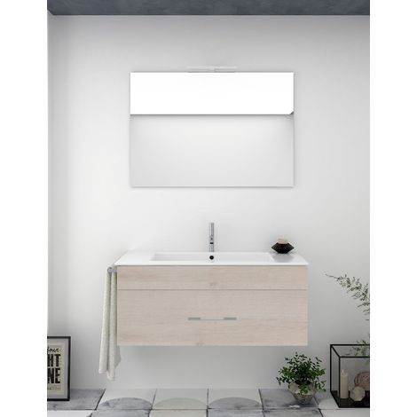 Ensemble de salle de bain suspendu Florence 1 tiroir - 8 couleurs différentes - 14 dimensions - Avec meubles, lavabo et miroir - Crème 100x40Cm (1/3)