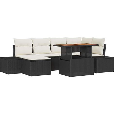 Garden Sofa Set with Storage 7 pcs Black Poly rattan vidaXL