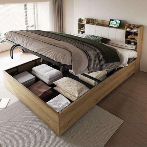 lit adulte lit double rangement 180x200 MDF bois OKMYHOME (1/5)