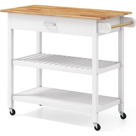 Carrello da cucina su ruote 106 x 50 x 89 cm con ampia superficie di lavoro design rustico in legno di pino bianco 200011396