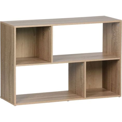 Etagère meuble de rangement - JUANIO - 4 compartiments 85x30x59 cm - finition chêne - format horizontal - design moderne (1/3)