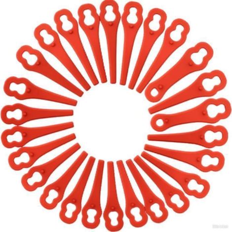 Set of 31 red plastic L85 lawn mower blades, perfect for cutting grass in gardens and yards. (1/2)