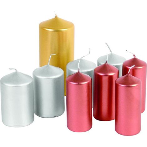 6 Stück Metallic Design Stumpenkerzen Weihnachten 12x6cm Adventskranz (1/5)