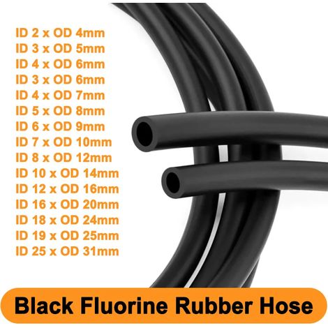 Tuyau en caoutchouc fluoré noir (diamètre intérieur 3 mm x diamètre extérieur 6 mm - Chine continentale - 5 mètres) : résistant à l'usure, à la corrosion et aux hautes températures. Compatible essence (1/5)
