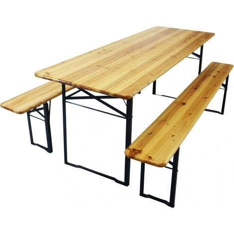 Set Birreria tavolo con panche da campeggio in legno e acciaio pieghevoli - 200x70 cm (1/4)
