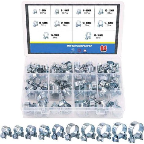 Lot de 84 mini colliers de serrage pour tuyau de carburant, diesel et essence, assortiment de 10 tailles