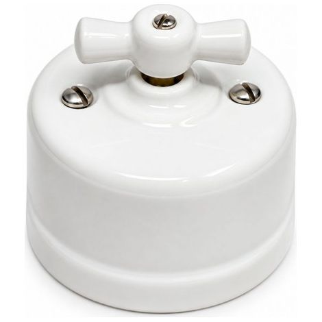 Interruptor conmutador vintage retro porcelana blanca instalación superficie 10A 250V (1/4)