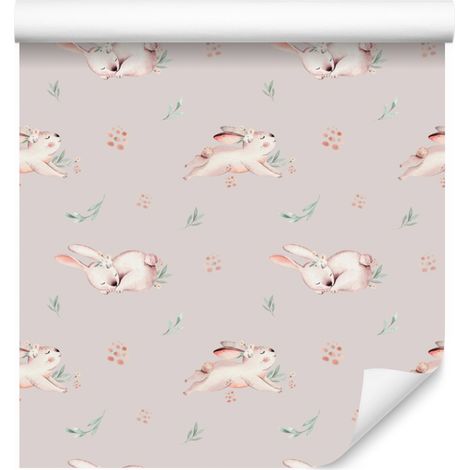 Papier peint lapins et fleurs pour salon et chambre 50x1000 cm (1/5)